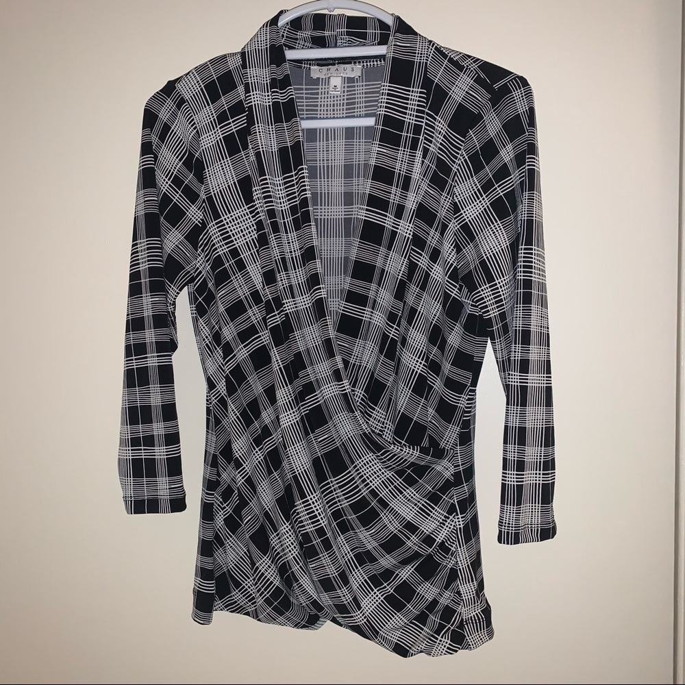 CHAUS New York Size Medium Black and White Wrap Blouse